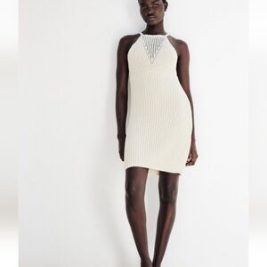 Zara Mini Halter Neck Crochet Knitted Dress Sz-M